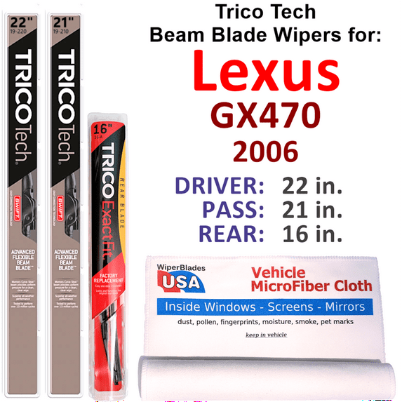 2006 Lexus GX470 Beam Blade Wipers (Set of 3) w/Rear Wiper