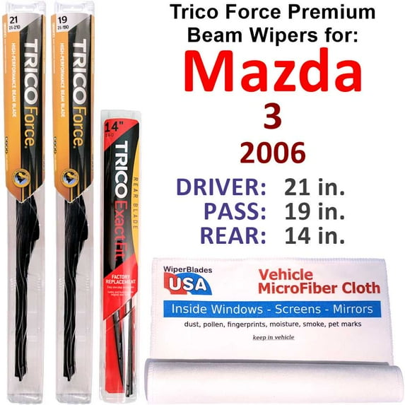 2006 Mazda 3 Performance Beam Wipers (Set of 3) w/Rear Wiper