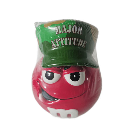 2006 Red M&M "Major Attitude" Candy Jar w/ Camo Hat Lid