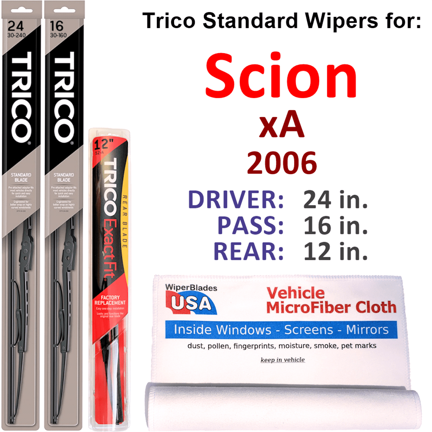 2006 Scion xA Wiper Blades (Set of 3) w/Rear Wiper - Walmart.com