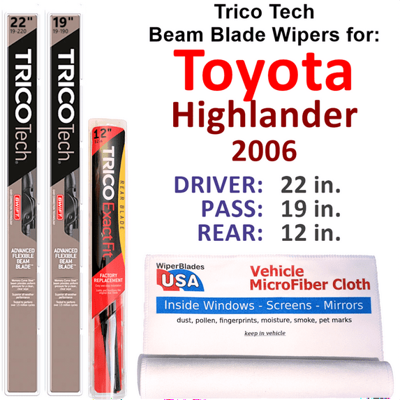 2006 Toyota Highlander Beam Blade Wipers (Set of 3) w/Rear Wiper