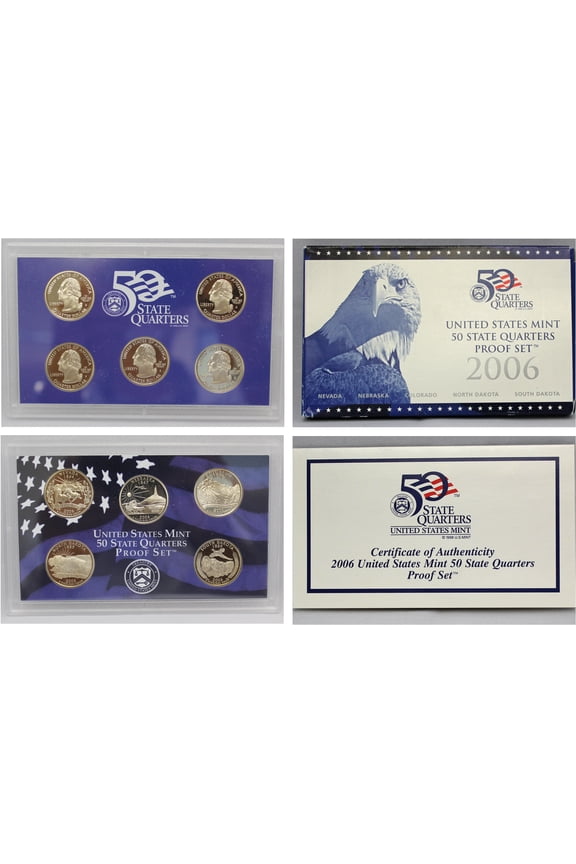 2006 U.S. Proof State Quarter Set Gem DCAM Clad - 5 Coins OGP