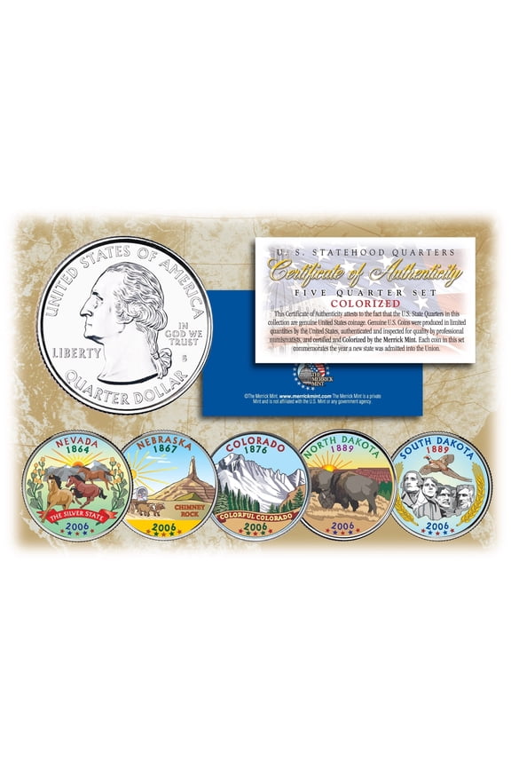 2006 US Statehood Quarters COLORIZED Legal Tender 5-Coin Complete Set w/Capsules