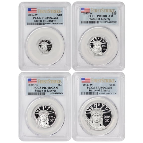 2006-W Set of 4 American Platinum Eagle Proof Coins PR-70 Deep Cameo First Strike $10 $25 $50 $100 PCGS PR70DCAM U.S. Mint