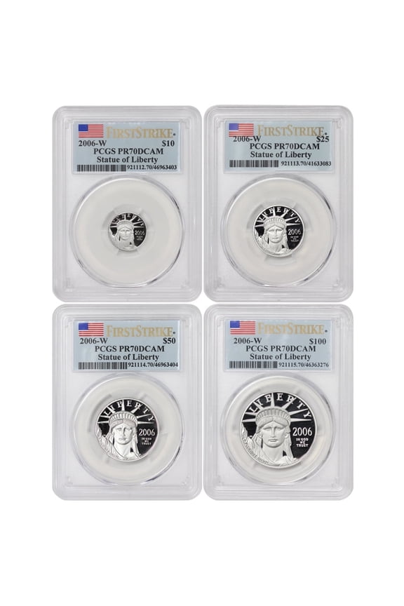 2006-W Set of 4 American Platinum Eagle Proof Coins PR-70 Deep Cameo First Strike $10 $25 $50 $100 PCGS PR70DCAM U.S. Mint