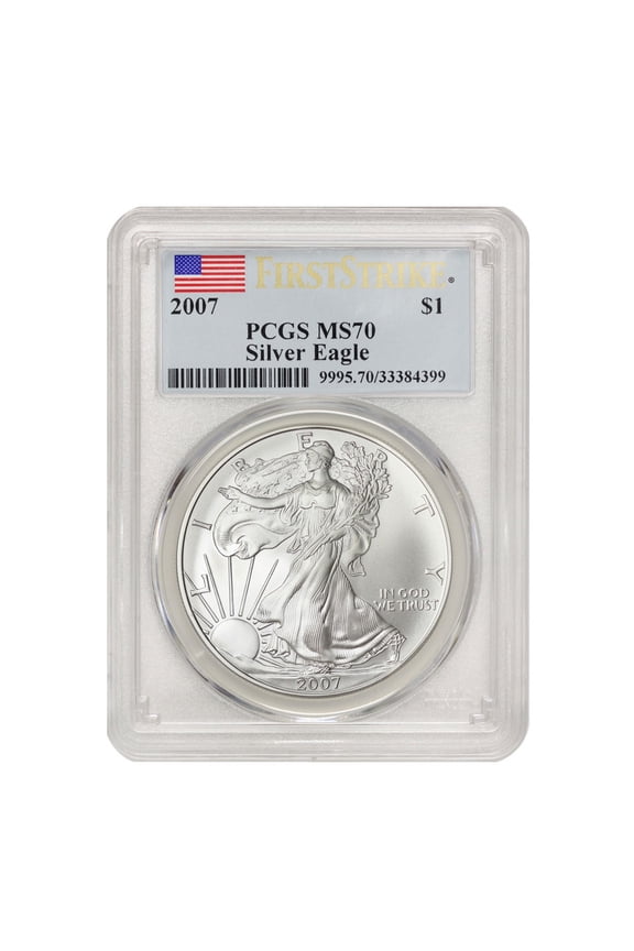 2007 $1 Silver Eagle PCGS MS70 First Strike Flag Label U.S. Mint coin