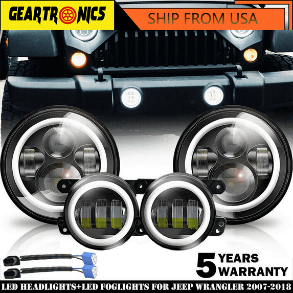 2007-17 For Jeep Wrangler JK Halo LED Headlights + Halo LED Fog Lights Combo