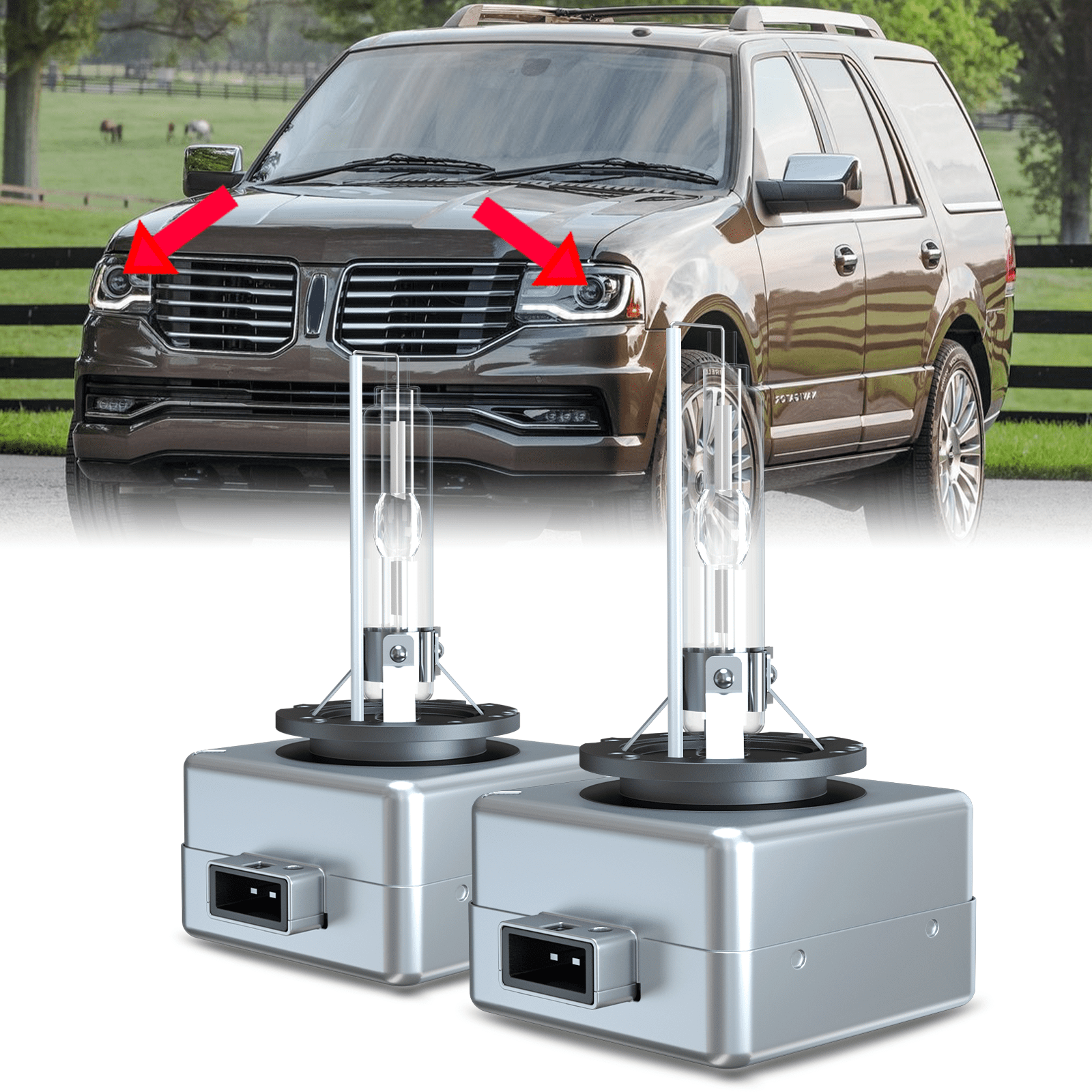 For 2007 2008 2009 2010 2011 2012 2013 2014 2015 2016 2017 2018 Lincoln Navigator Headlights D3S Xenon HID Bulbs, High Low Dual Beam Bi-xenon Lights, 6000K White 35W OEM D3SC1, 2-Pack
