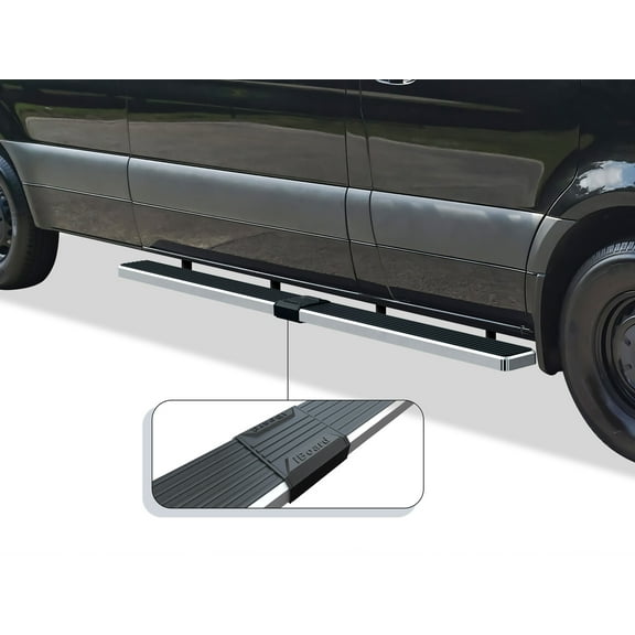 2007-2009 Dodge Sprinter 2007-2009 Freightliner Sprinter 2010-2019 Mercedes-Benz Sprinter (Excl. Passenger Van With Rear A/C) Hairline Finish 6 Inch Van Door to Door Side Bar Side Step Running Board