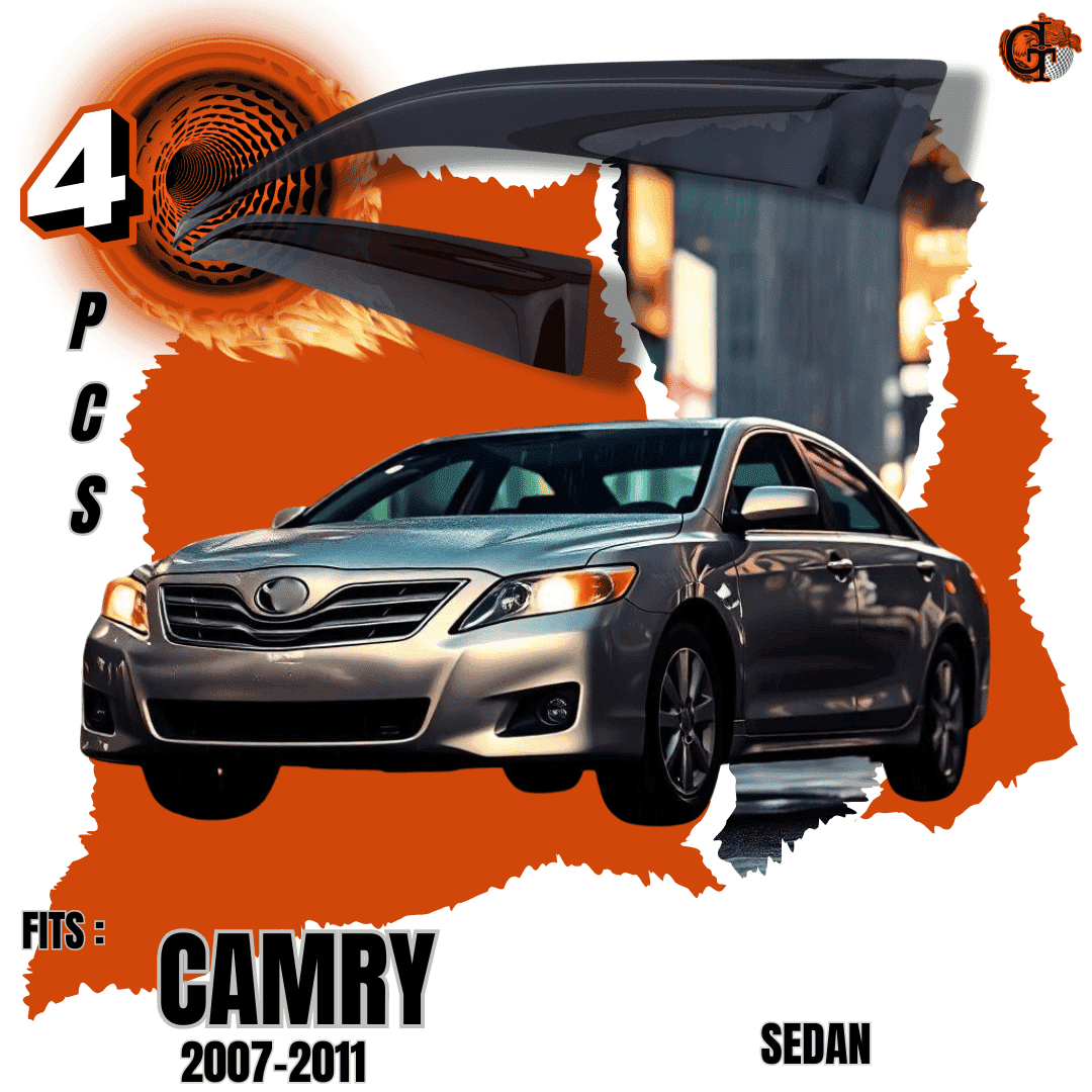 GIT Rain Guard Side Window Wind Deflector for 2007-2011 Toyota Camry: Out-Channel, Easy Mount, Tinted Smoke Black