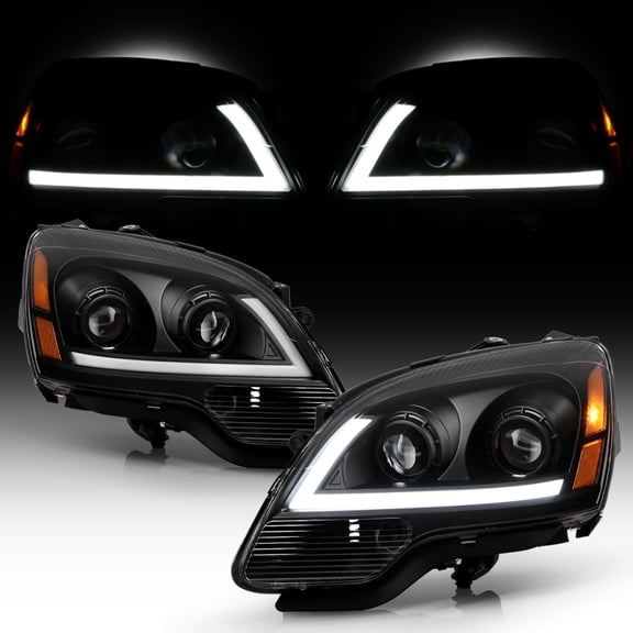 2007-2012 GMC Acadia Black LED Tube Projector Headlights Headlamps Left+Right