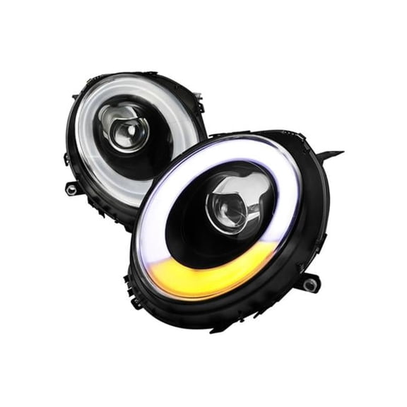 2007-2012 Mini Cooper Black Projector Headlights with Light Bar