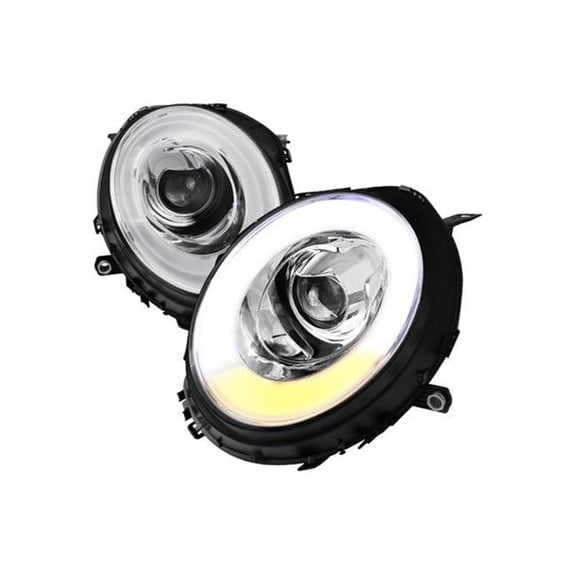 2007-2012 Mini Cooper Chrome Projector Headlights with Light Bar