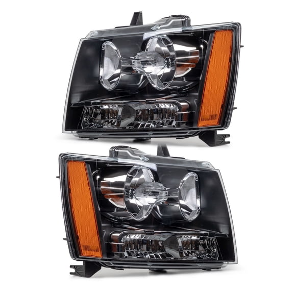 2007-2014 Chevy Avalanche/Tahoe/Suburban Amber Corner Headlights - Pair - OEM 47725979 - DOT & SAE Certified - Front Replacement - Black Housing