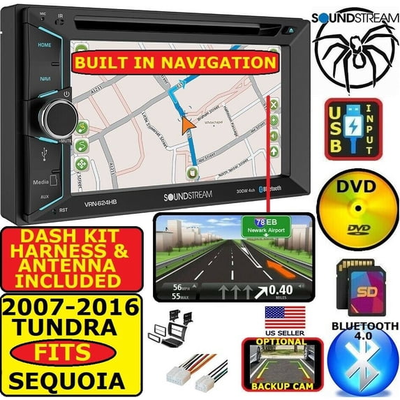 Double-DIN DVD Player 6.2" Touchscreen Navigation Bluetooth