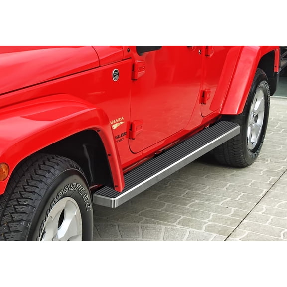 2007-2018 Jeep Wrangler JK 4 Door (Factory Side Bars or rock rails have to be removed) Hairline Finish 5 Inch Door to Door Side Bar Side Step Running Board