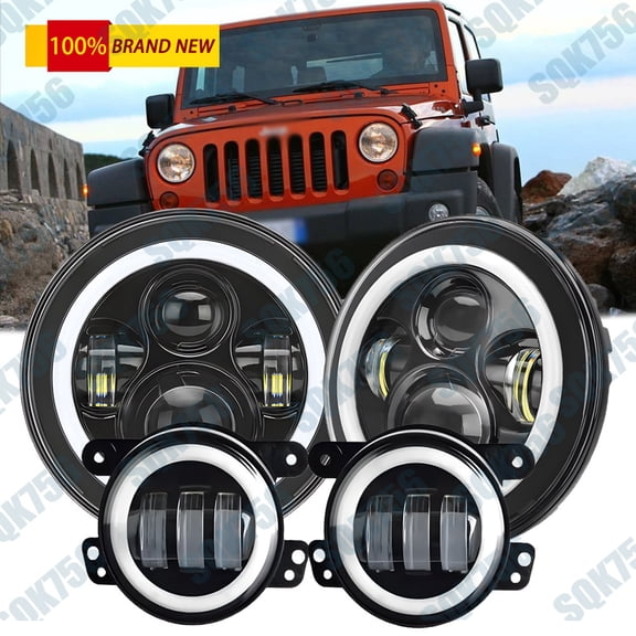 2007-2018 for Jeep Wrangler JK Combo 7" Round Led Headlights Fog Light Lamps