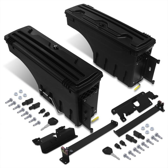 For 2007-2019 Chevy Silverado / GMC Sierra (2-Piece) Rear Truck Bed Wheel Well Storage Tool Box Swing Cases Pair w/ Lock+Key Set (Black) - 1500 2500HD 3500HD