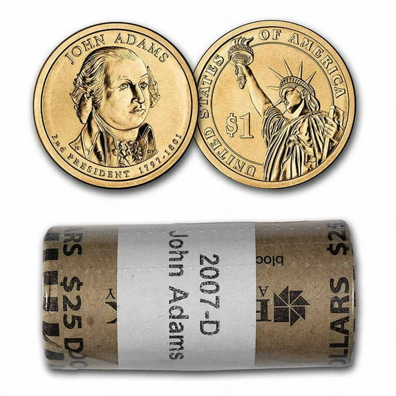 2007-D John Adams 25-Coin Presidential Dollar Roll