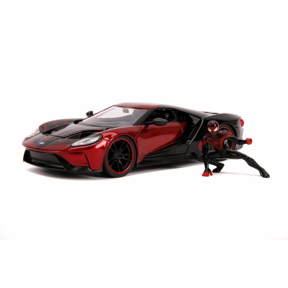 2007 Ford GT with Miles Morales Spider Man Figure, Red and Black - Jada 31190/4 - 1/24 Scale Diecast Model Toy Car