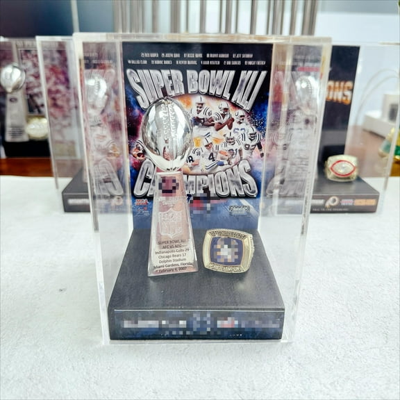2007 India Co Sup Bo XLI Championship Replica Trophy+ Ring with Display Case Trendy Accessory Durable Collectible Championship Gift For Christmas Halloween Gifts.