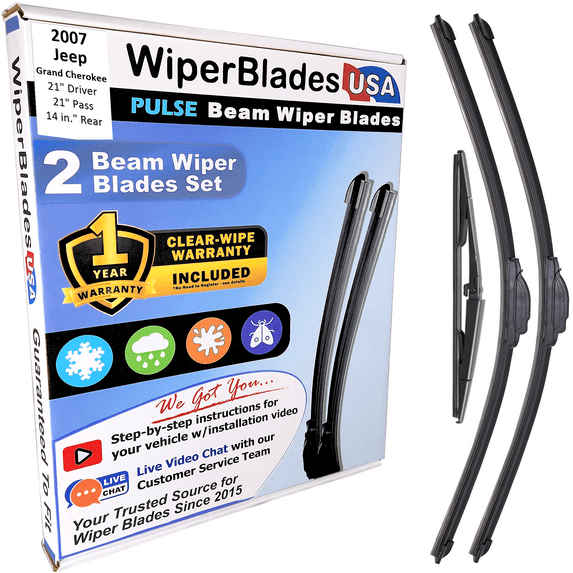 2007 Jeep Grand Cherokee Beam Wiper Blades Wipers w/1yr Warranty (Set of 3) w/Rear Wiper (WiperBladesUSA)