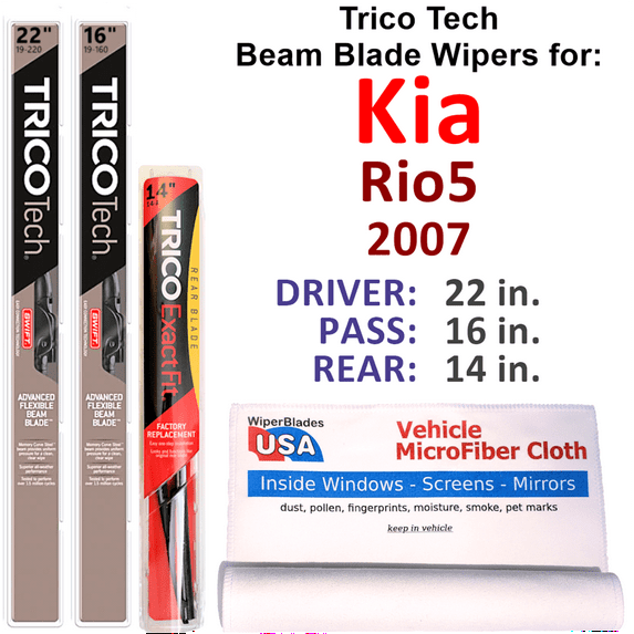 2007 Kia Rio5 Beam Blade Wipers (Set of 3) w/Rear Wiper