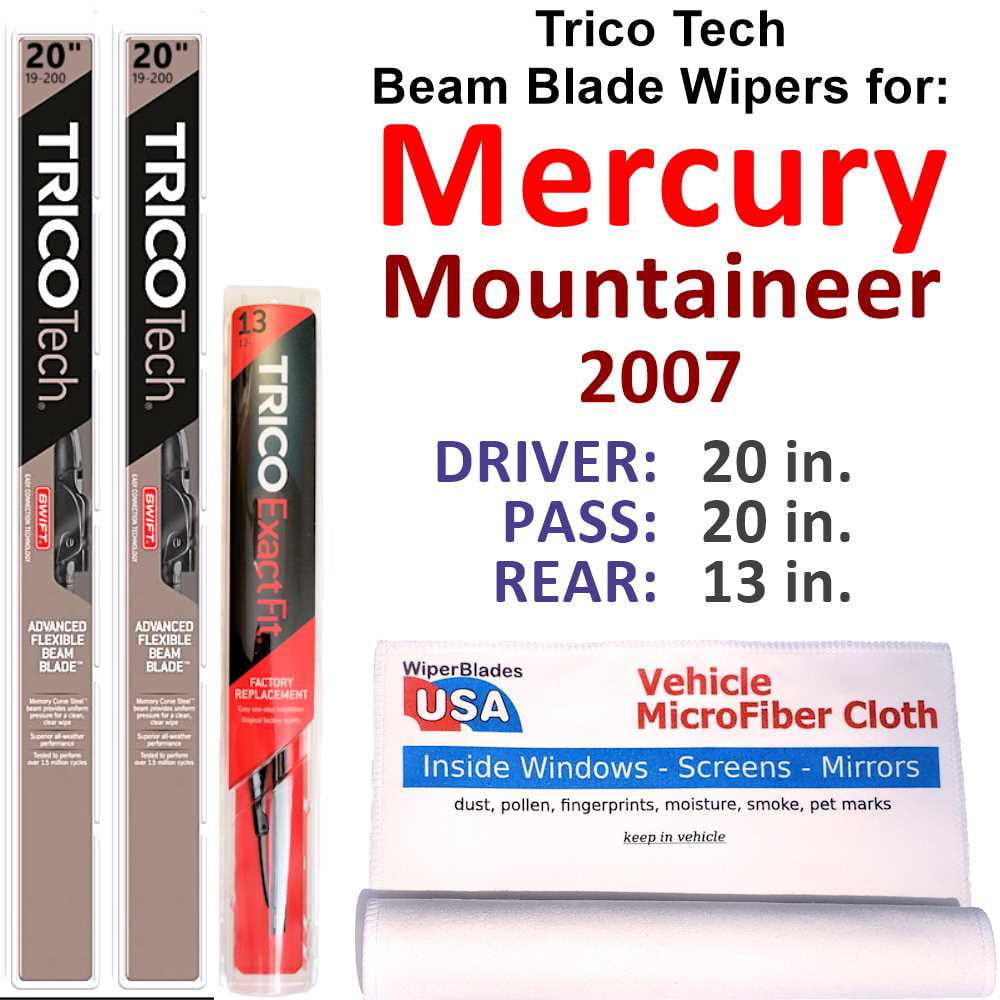 2007 Mercury Mountaineer Beam Blade Wipers (Set of 3) w/Rear Wiper