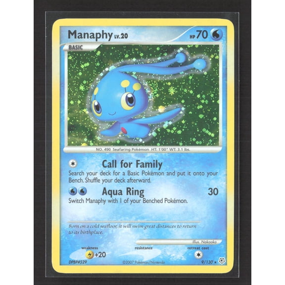2007 Mysterious Treasures Manaphy Holo Rare #9/130 English Pokemon Card