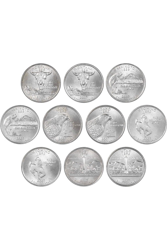 2007 P&D State Quarter 10 Coin Set BU Uncirculated Mint State 25c Collectible