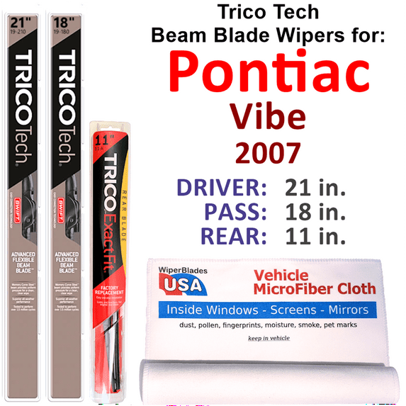 2007 Pontiac Vibe Beam Blade Wipers (Set of 3) w/Rear Wiper