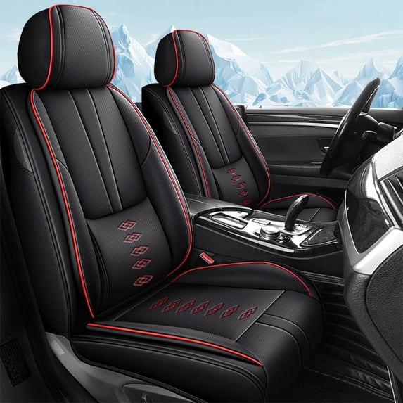 2007 for TOYOTA PRIUS Seat Cover, Leather Two-piece set With Lumbar Support Suitable for All Seasons, Black and Red Edges Car Seat Covers, Upgrade the Car's Interior