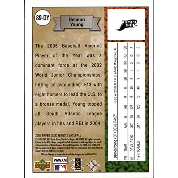 2007 Upper Deck 1989 Rookie Reprints #DY Delmon Young MLB Baseball Trading Card