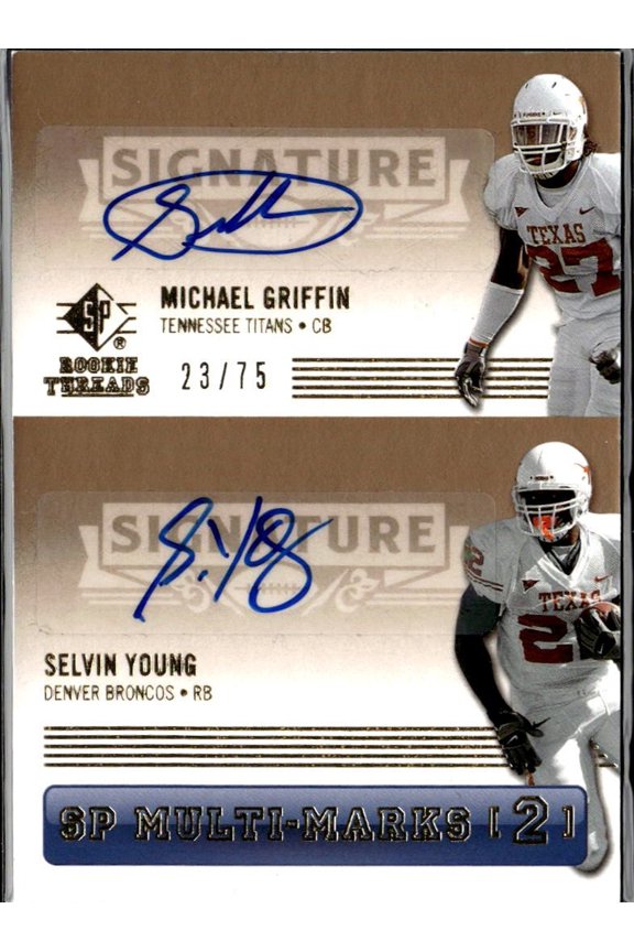 2007 Upper Deck SP Rookie Threads Multi-Marks Auto SPM2-GY Selvin Young Michael Griffin 23/75