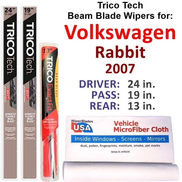 2007 Volkswagen Rabbit Beam Blade Wipers (Set of 3) w/Rear Wiper