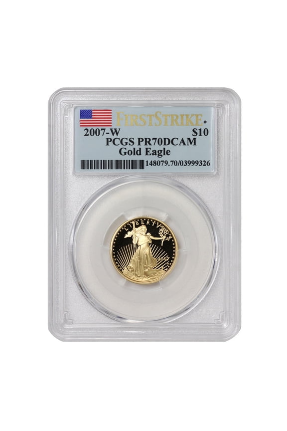 2007-W $10 Gold Eagle PCGS PR70 Deep Cameo First Strike Flag Label U.S. Mint Coin