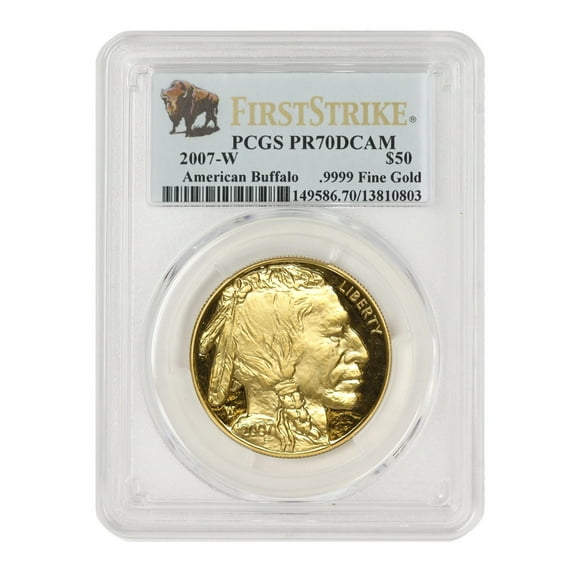 2007-W $50 Gold Buffalo PCGS PR70 Deep Cameo First Strike Bison Label U.S. Mint Coin