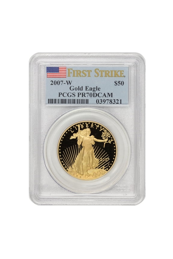 2007-W $50 Gold Eagle PCGS PR70 Deep Cameo First Strike Flag Label U.S. Mint Coin