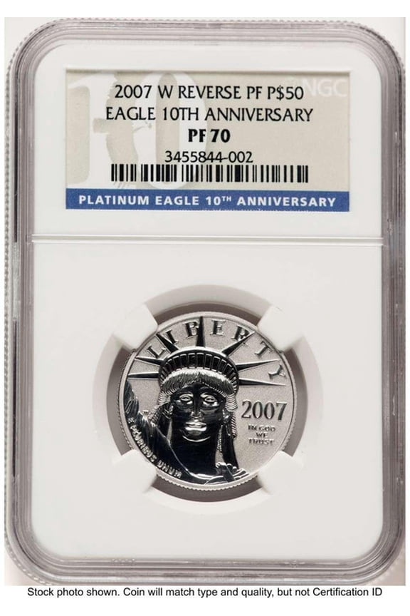 2007-W $50 Reverse Proof 1/2 oz Platinum Eagle Coin NGC rev PF70 - 10th Anniversary - HAT784375018
