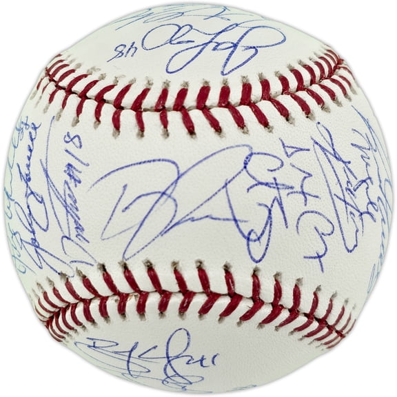 2007 World Series Champs Autographed Official WS Logo Baseball Boston Red Sox With 27 Signatures Including Pedroia & Varitek MLB Holo #BB680704