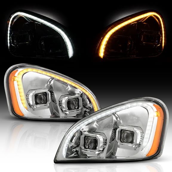 2008-2017 Freightliner Cascadia Chrome Switchback LED Tube Projector Headlights