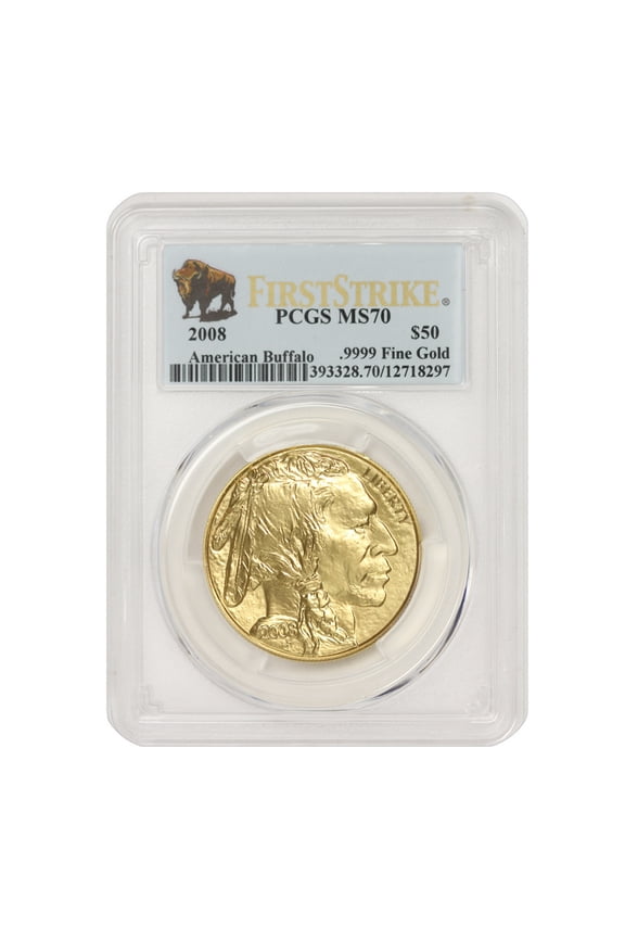 2008 $50 Gold Buffalo PCGS MS70 First Strike Bison Label U.S. Mint Coin