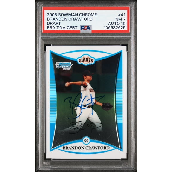 Graded 2008 Bowman Chrome Draft Baseball Card Brandon Crawford #41 PSA 7 Auto 10