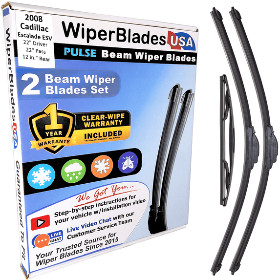 2008 Cadillac Escalade ESV Beam Wiper Blades Wipers w/1yr Warranty (Set of 3) w/Rear Wiper (WiperBladesUSA)