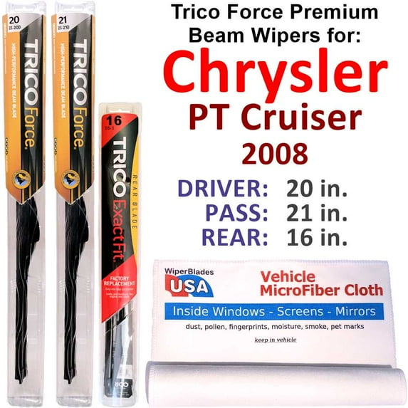 2008 Chrysler PT Cruiser Performance Beam Wipers (Set of 3) w/Rear Wiper