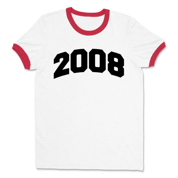 2008 College Style Ringer Tee Shirt Unisex Large White/Red