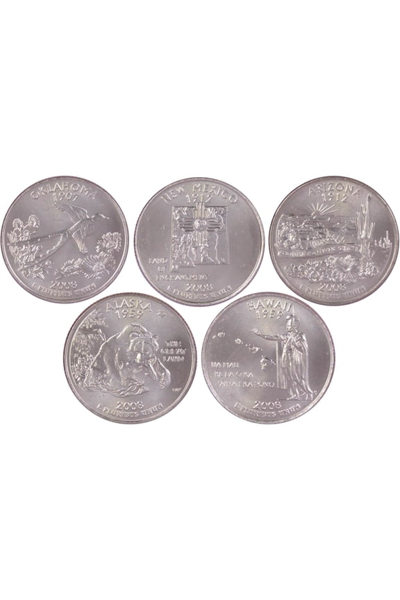 2008 D State Quarter 5 Coin Set BU Uncirculated Mint State 25c Collectible