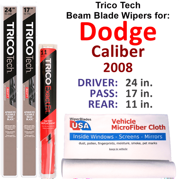 2008 Dodge Caliber Beam Blade Wipers (Set of 3) w/Rear Wiper