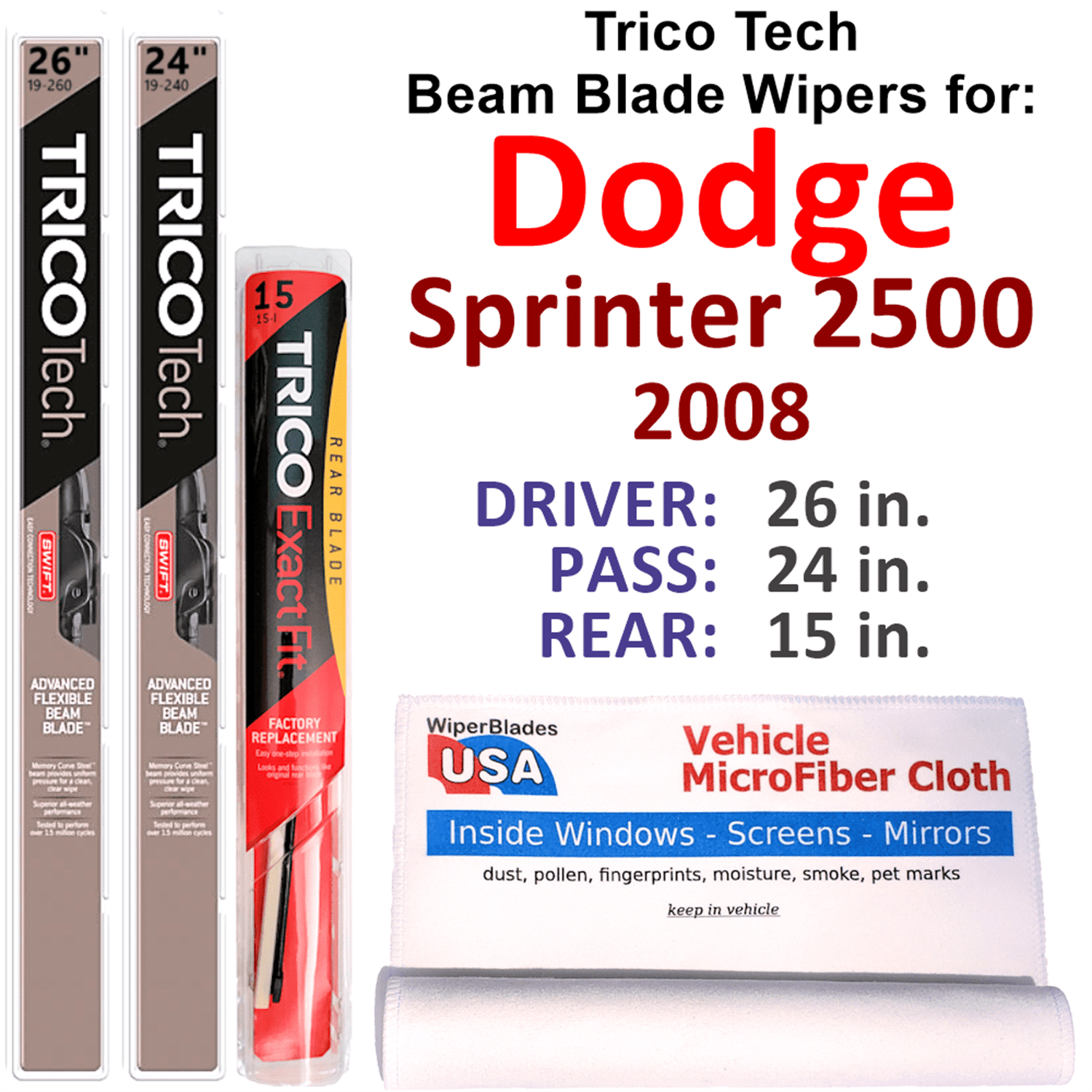 2008 Dodge Sprinter 2500 Beam Blade Wipers (Set of 3) w/Rear Wiper ...