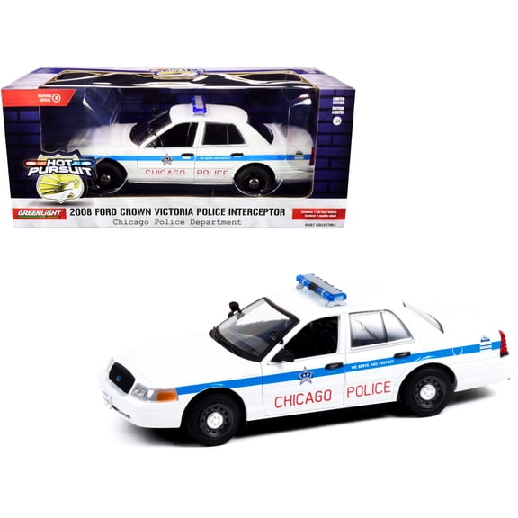 2008 Ford Crown Victoria Police Interceptor "CAPS" White w/Blue Stripes Chicago Police Dept. 1/24 Diecast Model Car Greenlight